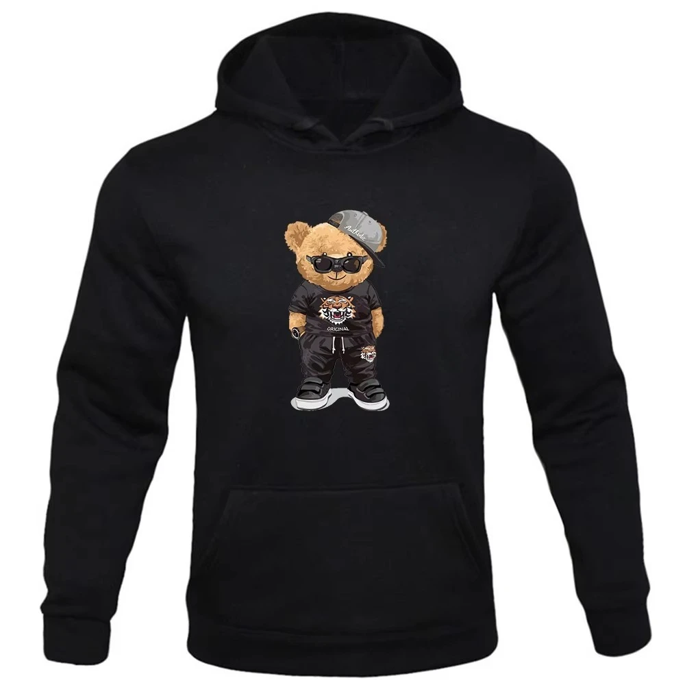 

2025 Autumn and Winter Men's Hoodie Harajuku Funny Bear Y2K Street Fashion Trend Spring Autumn Fleece Hoodie Men's Clothing