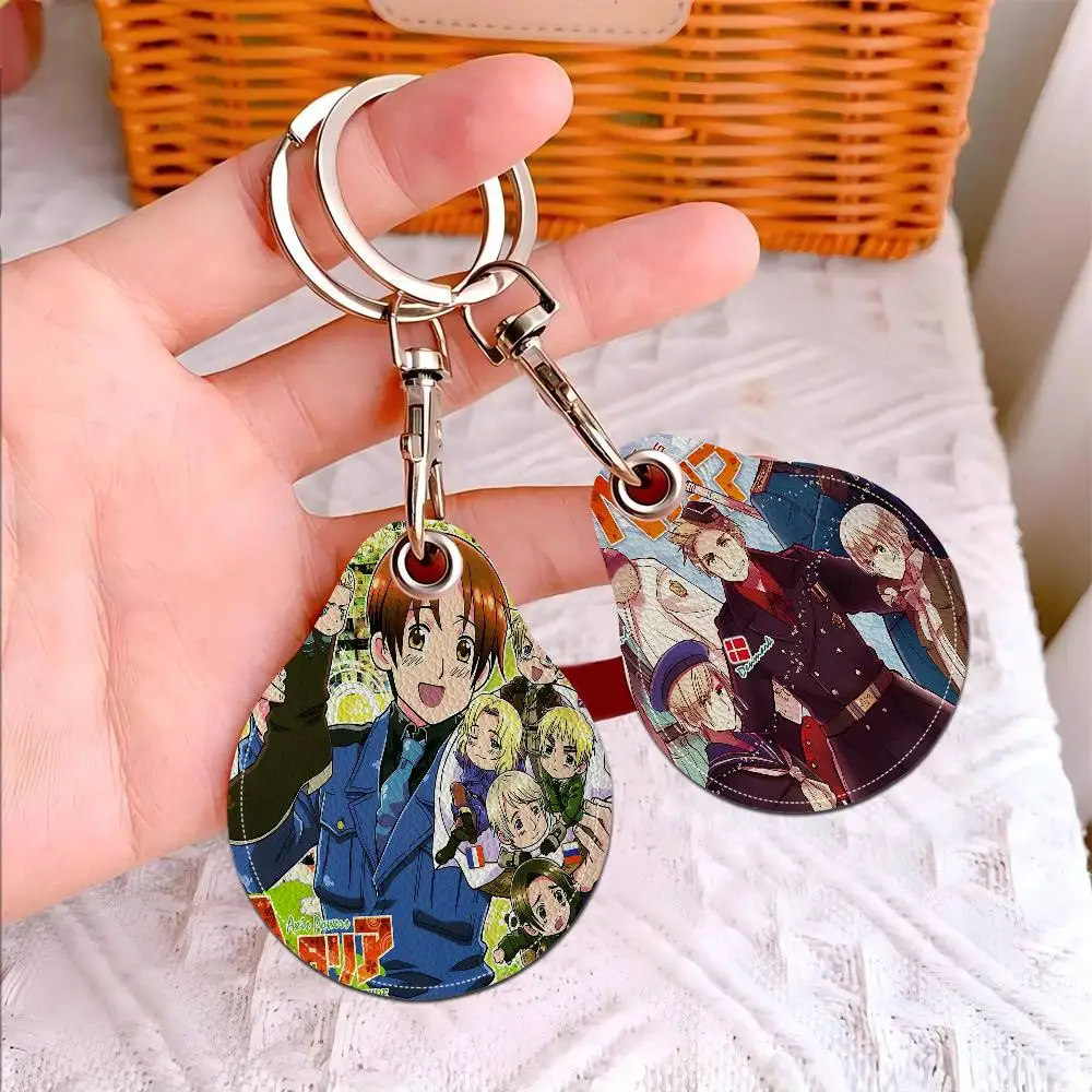 Anime Hetalia Axis Powers Keyring Leather Access Card Holder Keychain Community Water Drop Proximity Card Protective Case