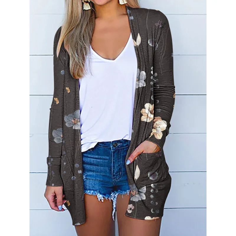 2023 New Women's Casual Loose Solid Colour Printed Sunscreen Clothing smock Ladies's Fashion Commuter Long Sleeve Cardigan Beach