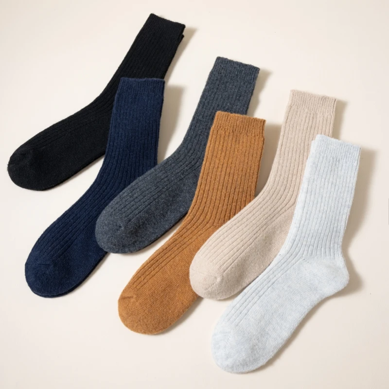 

3 Pair Winter Thick Warm Men's Wool Socks High Quality Harajuku Retro Merino Wool Casual Socks Large Size Long Socks