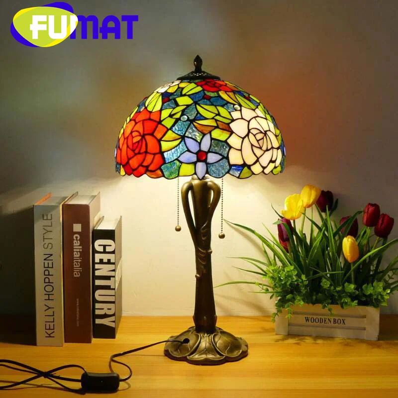 

FUMAT Tiffany style stained glass retro desk lamp table lamp for living room study bedroom bedside lamp cafe LED decor