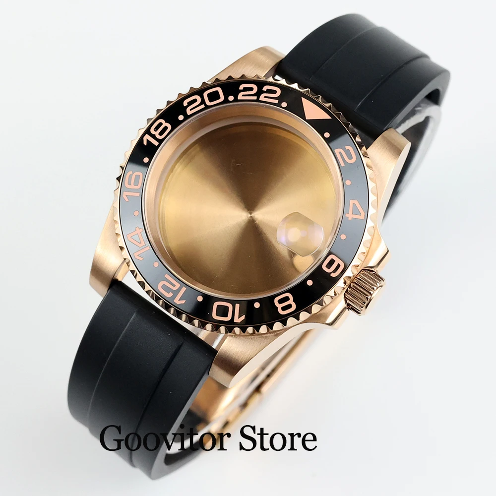 

high quality 40mm rose gold case Rubber Strap sapphire fit NH35 NH36 movement waterproof 28.5mm Dial YACHT-MASTER watch case