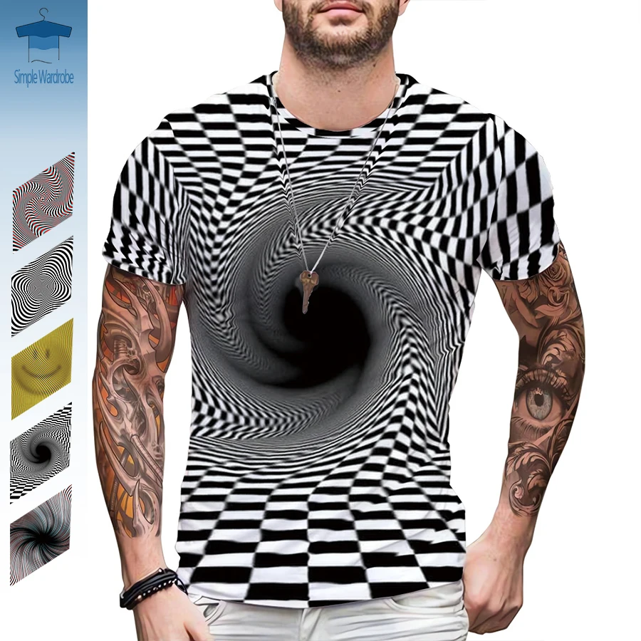 Moving Clothes Visual Illusion Lines Special Funny 3D Printed Oversized T-shirt Unisex Round Neck Short Sleeves Summer Tee