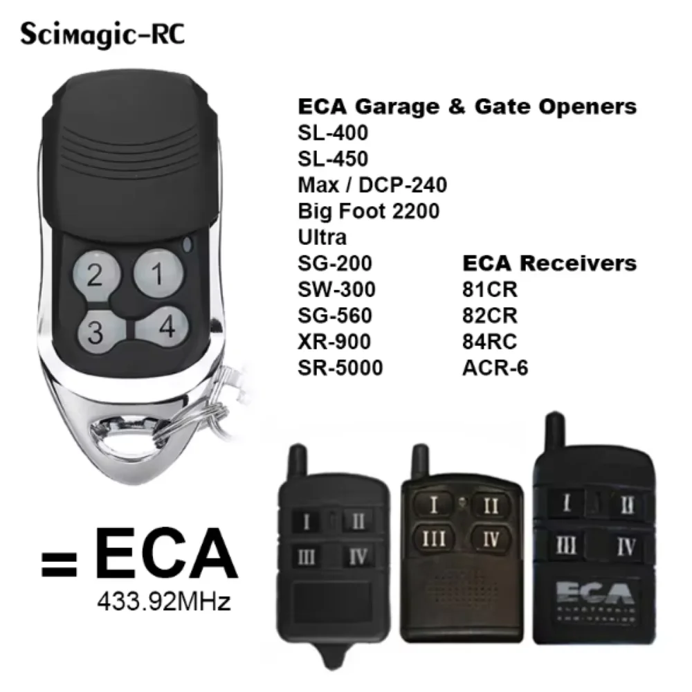 

For ECA Garage Gate Remote Control 81CR 82CR 84CR ACR-6 433.92mhz Rolling Code Gate Opener Keychain Handheld Transmitter