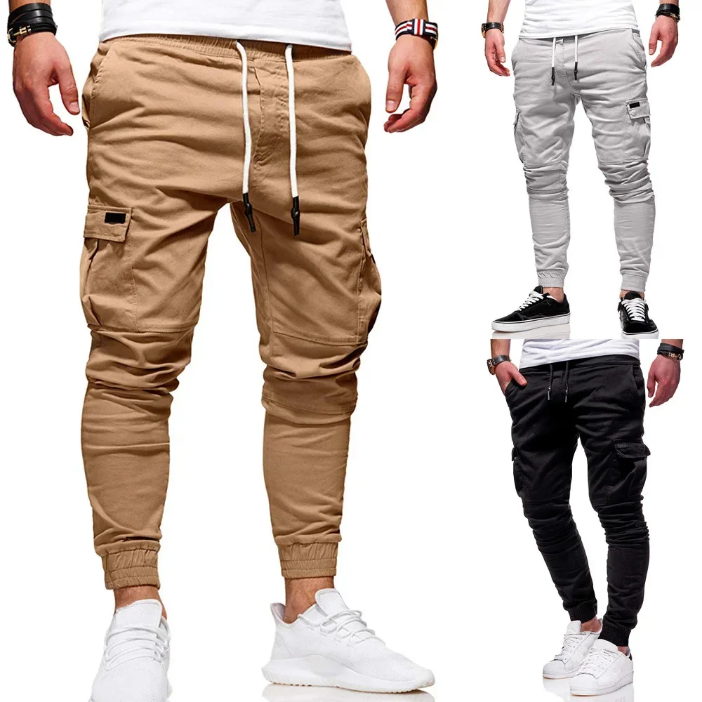 2024 Spring Autumn New Elastic Waist Pockets Drawstring Pencil Pants Man Fashion Motion Comfortable All-match Running Trousers