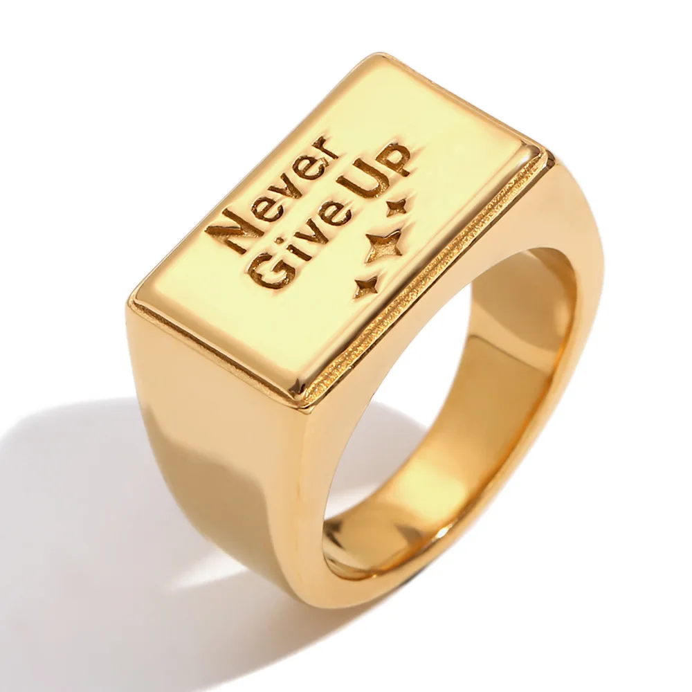 Ins 18K Gold PVD Plated Stainless Steel Geometric Courage  Ring For Women Waterproof Hypoallergenic Jewelry Gift