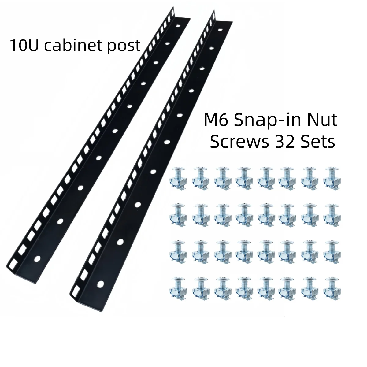 10U Cabinet Column Kit 19inch Standard Rack Rails Includes 32 Sets of M6 Card-Type Nut Screws DIY Server/Audio Amplifier Rack