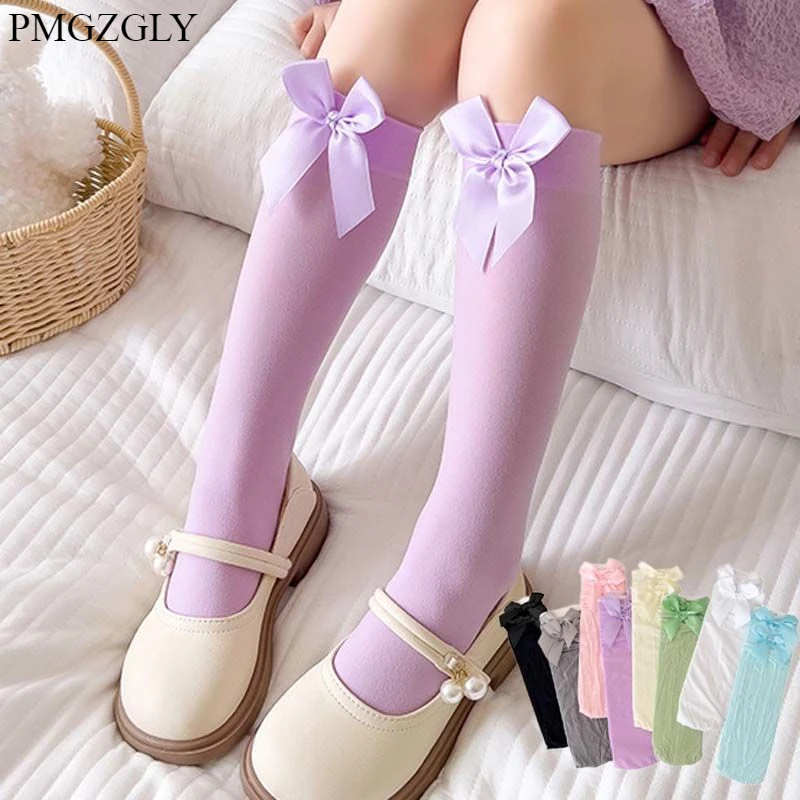 New Summer Infant Baby Socks Girls Newborn Mather Kids Cute Children's High Knee Bow Socks Toddler Non Slip Long Socks Cotton