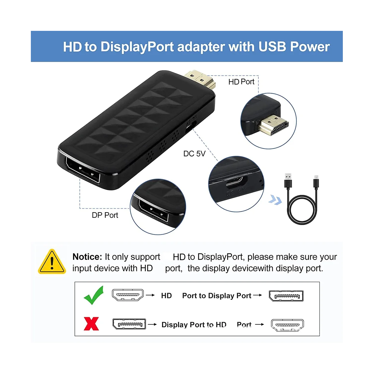 Adapter 4K 60 Hz kompatybilny z HDMI na Displayport Konwerter HDMI na DP Kabel monitora komputerowego