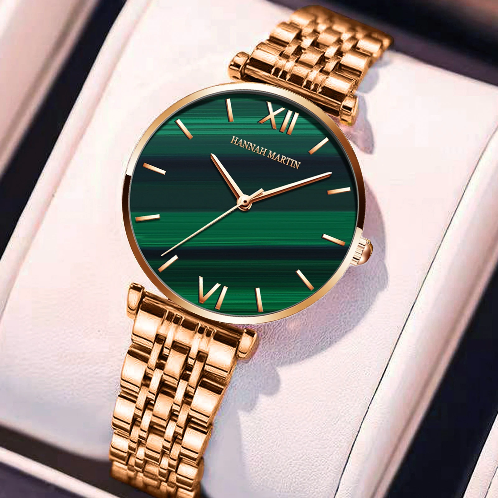 Retro Watch for Women 30mm Agate Green Dial Elegant Causal 3ATM Waterproof Original Japan Movement Quartz Watches Womens Gifts