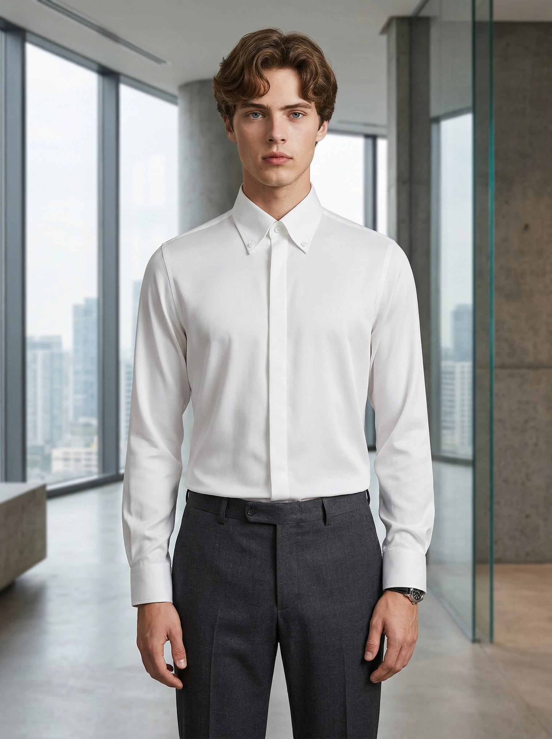 

Liquid Silk Wrinkle-Free White Shirt | Italian Structured Tailoring | Office & Weekend Essential