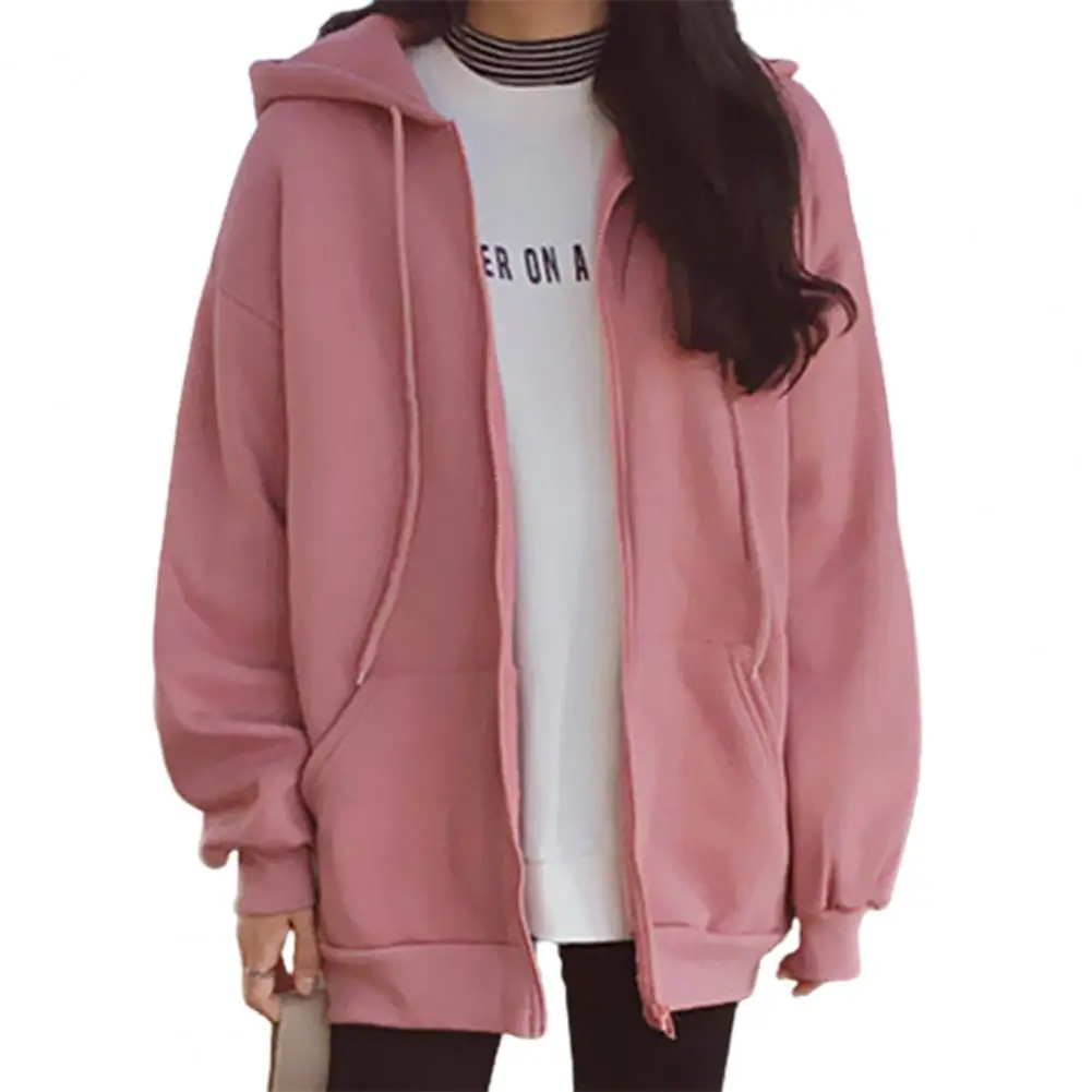 Sweatshirt Hoodie Oversize Hooded Cardigan Sweatshirts Black Women Clothes Solid Zip Up Hoodies Spring Women Tops Long Sleeves