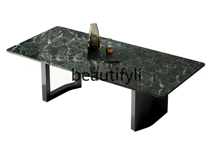 

Natural large flower green luxury stone dining table light luxury dining table modern villa home marble dining table and chairs