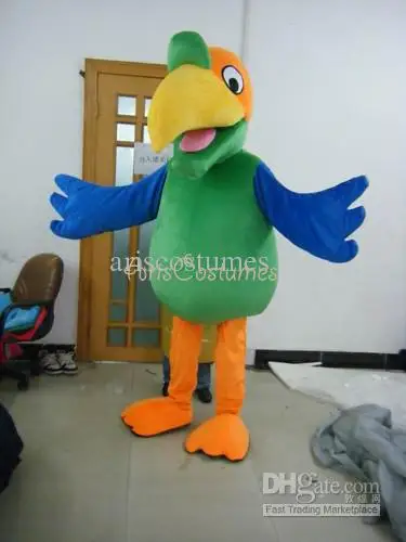 Mascote dos desenhos animados fantasia fantasia de pelúcia para adulto, lindo pássaro papagaio, vestido extravagante, Halloween e Natal, novo