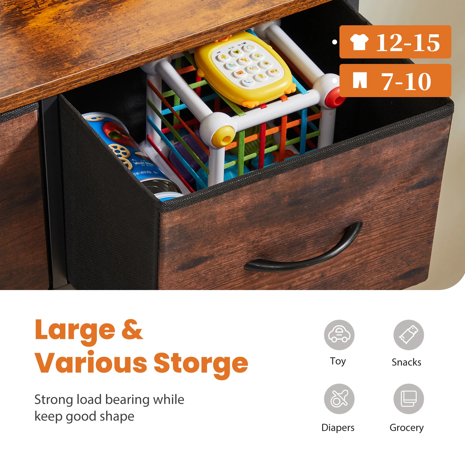 Storage Drawer Wardrobe for Bedroom, Dresser with 9 Fabric, Tall Chest Organizer, Closet for Adult, Kids Clothes, Wood Cabinet Furniture