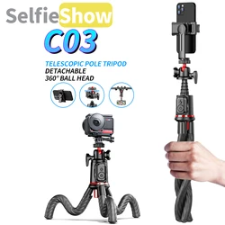 Selfieshow C03 Treppiede flessibile con asta telescopica per polpo con clip per telefono cellulare Supporto per selfie stick per telefono iPhone Xiaomi bullet time treppiedi iphone stick for action cam telefono