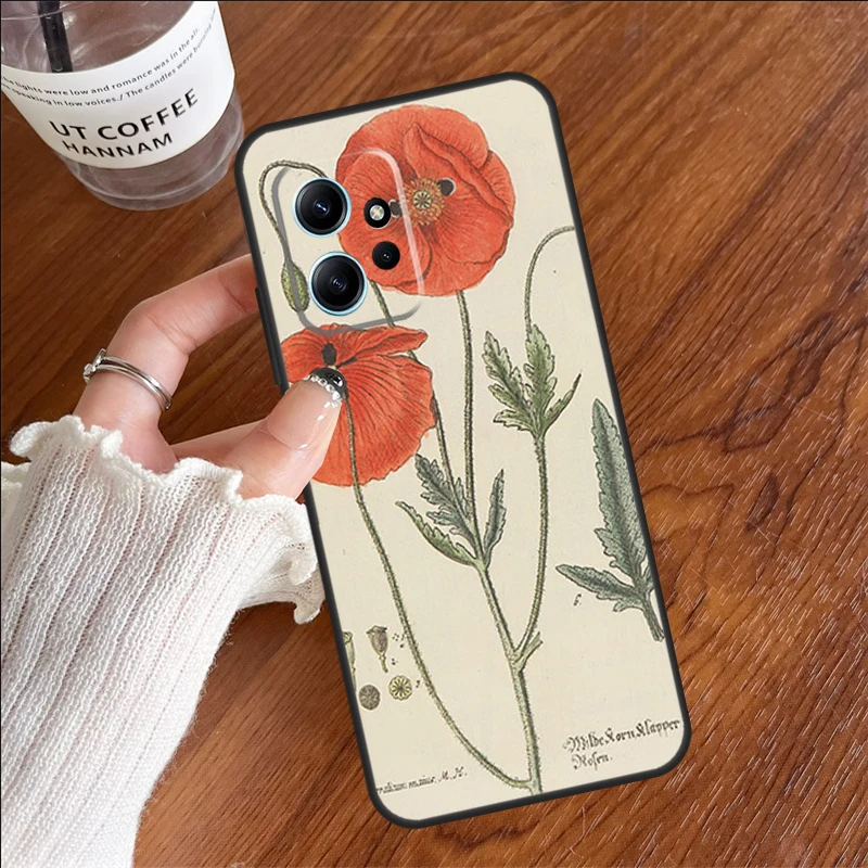 Botanical Drawings Flowers Funda For Xiaomi Redmi Note 12 11 10 8 9 Pro 10S 11S 12S Case For Redmi 9 10 A 9C 10C 12C