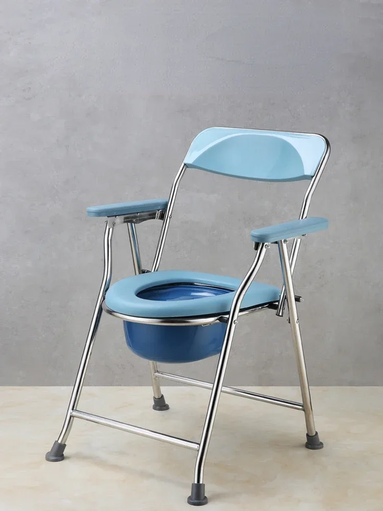 Stainless Steel Folding Toilet Chair Robust Mobile Lavatory for Senior and Maternity Care, SimpleMaintenance Commode