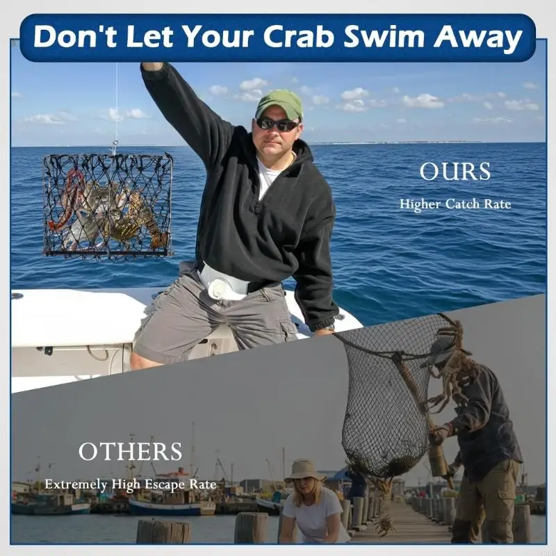 

Multipurpose Crabs Traps Castable Crabbing Net Square Castable Crabs Trap Fish Net For Long Terms Saltwater Use Enduring