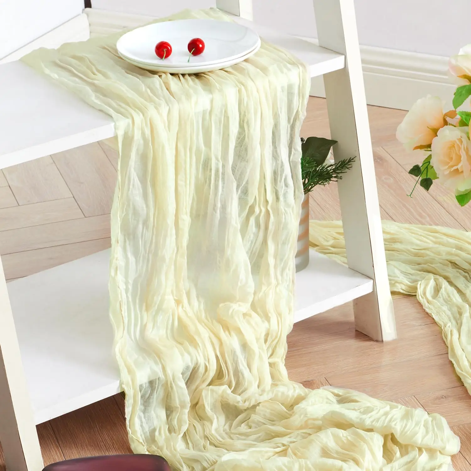 6PCS Wholesale Gauze Table Runner Wedding Semi-Sheer Vintage Cheesecloth Dining Party Christmas Banquet Arches Cake Table Decor