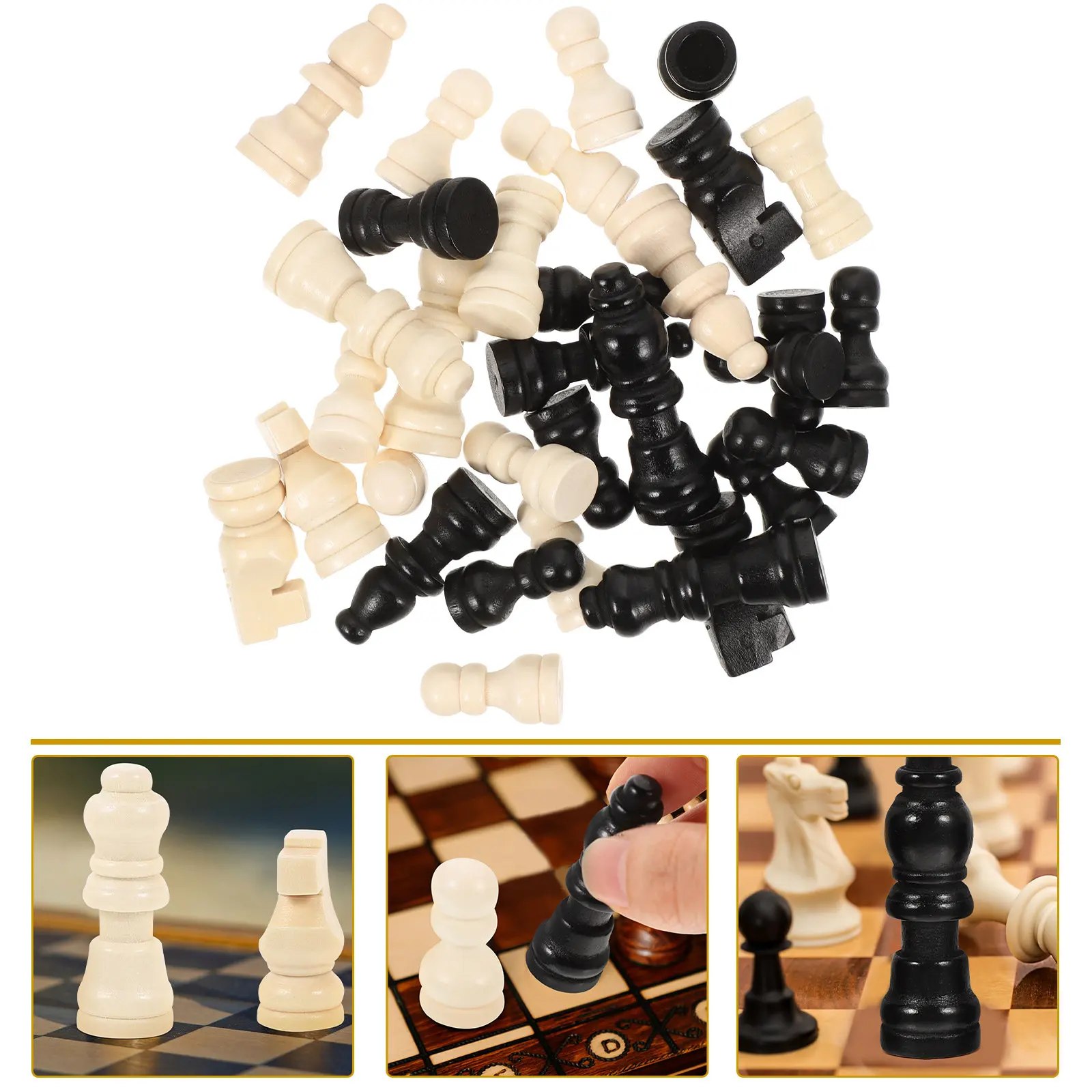 

2Sets International Chess Pieces Wood Mini Chess Set Small Replacement Pieces for Chessboard Board Games Chessboard Accessories