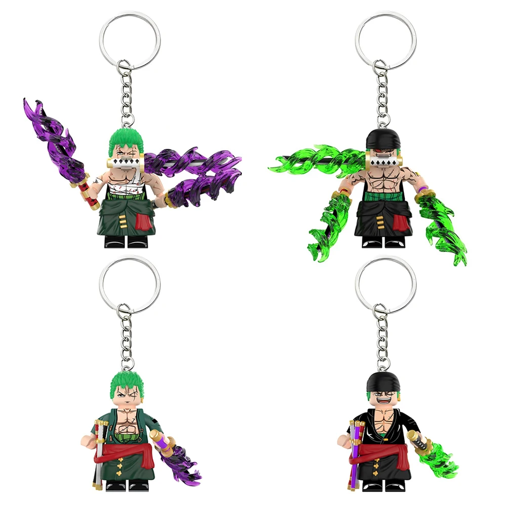 

One Piece Roronoa Zoro Santōryū Anime Figure Keychain Creative Building Blocks Cartoon Pendant Bags Keychain Accessories Gifts