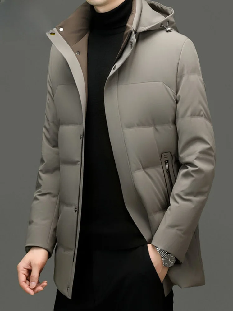 

Men's Long down Jaet Thiened Windproof Hooded Du down Outerwear Warm Casual Sle Double Layer Glued Fabric Urban Commute