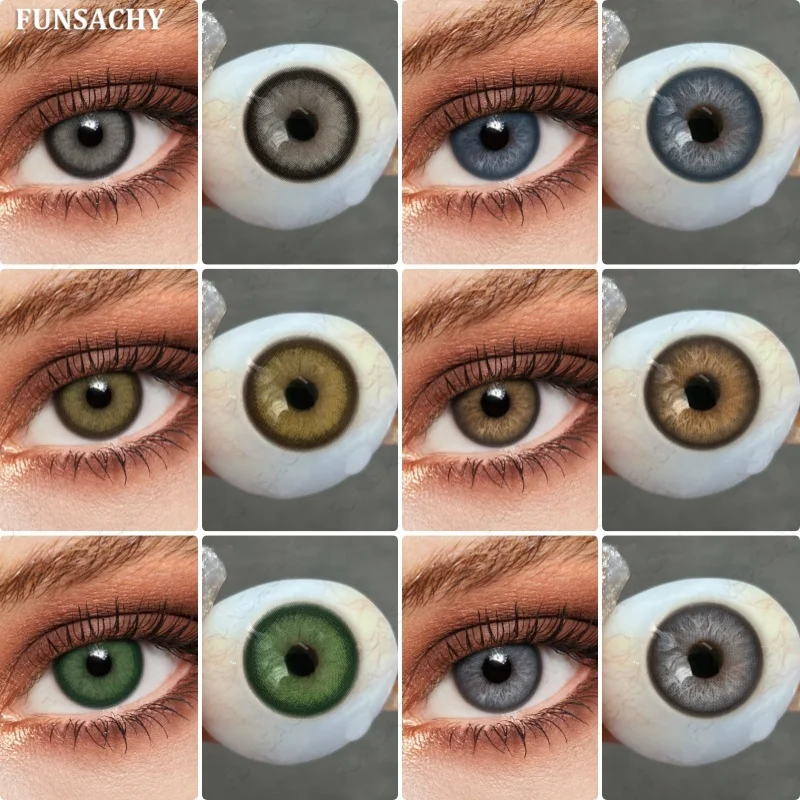 FUNSACHY 1 Paar blaue Kontaktlinsen, graue Schüler, modisch, natürliche weiche Linse, Augen-Make-up, Kontakte, Kosmetik, Farblinse, jährlich