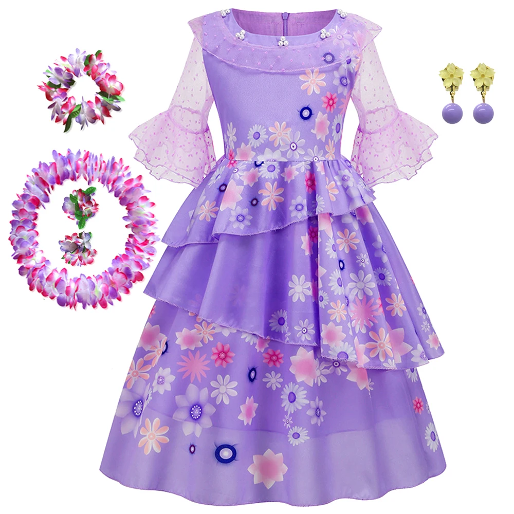 Isabella Charm Girl Costume Birthday Anime Cosplay Outfits 2-10 Yrs Kid Purple Flower Layered Dress Fantasy Disguise Sets