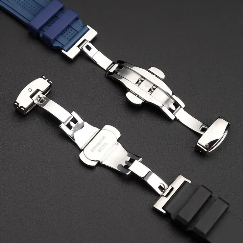 Correa de reloj de goma fluorada con boca convexa especial para Zenith DEFY SKYLINE 03.9302.3620 06.9300.3620 03.9301.3620 FKM