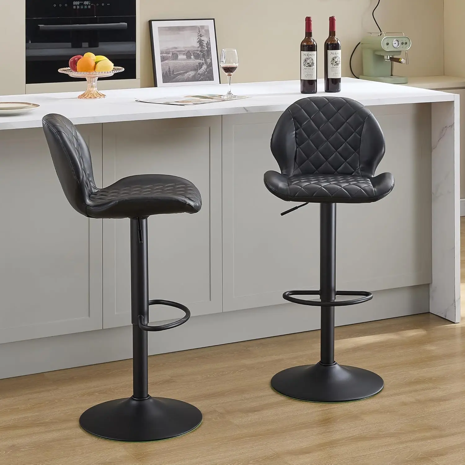 

Набор из 2 черных поворотных барных стульев со спинкой, регулируемой высотой 24–33 дюйма, обивка из искусственной кожи для современной кухни
