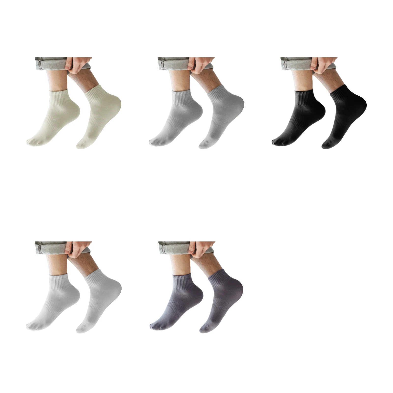 

Men's short socks solid color sports socks 5 pairs pack (milk white/light gray/black/white/dark gray)