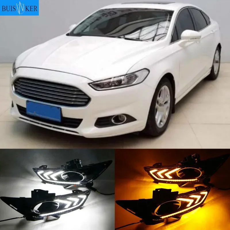 

Для Ford Mondeo Fusion 2013 2014 2015 2016, автомобильные DRL светодиодные дневные ходовые огни, противотуманные фары с желтым реле в стиле поворотного сигнала