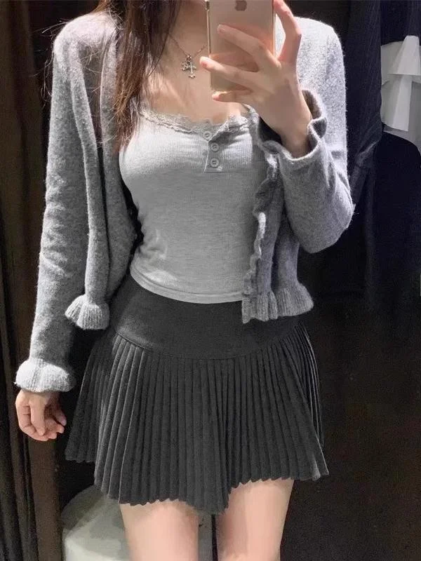 Otoño Invierno nuevo Sle mujer versátil capas decorativas redondas Ne Long Sve ort tejido cárdigan abierto abrigo dulce Sle