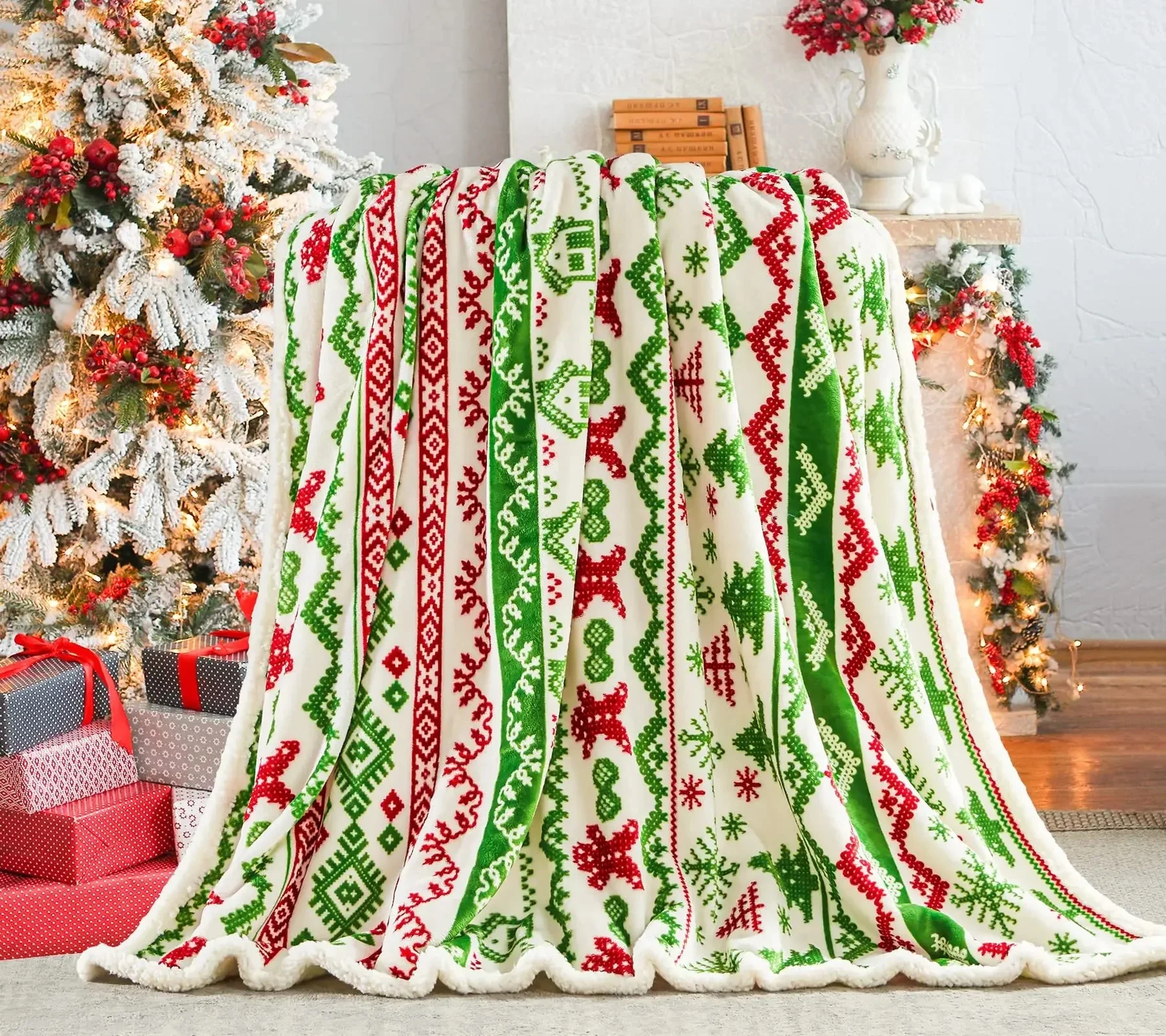 

2026 Christmas Style Blanket Lamb Fleece Blanket Soft Warm Blanket Home Fluffy Soft Blankets Gift For Christmas Home Decor