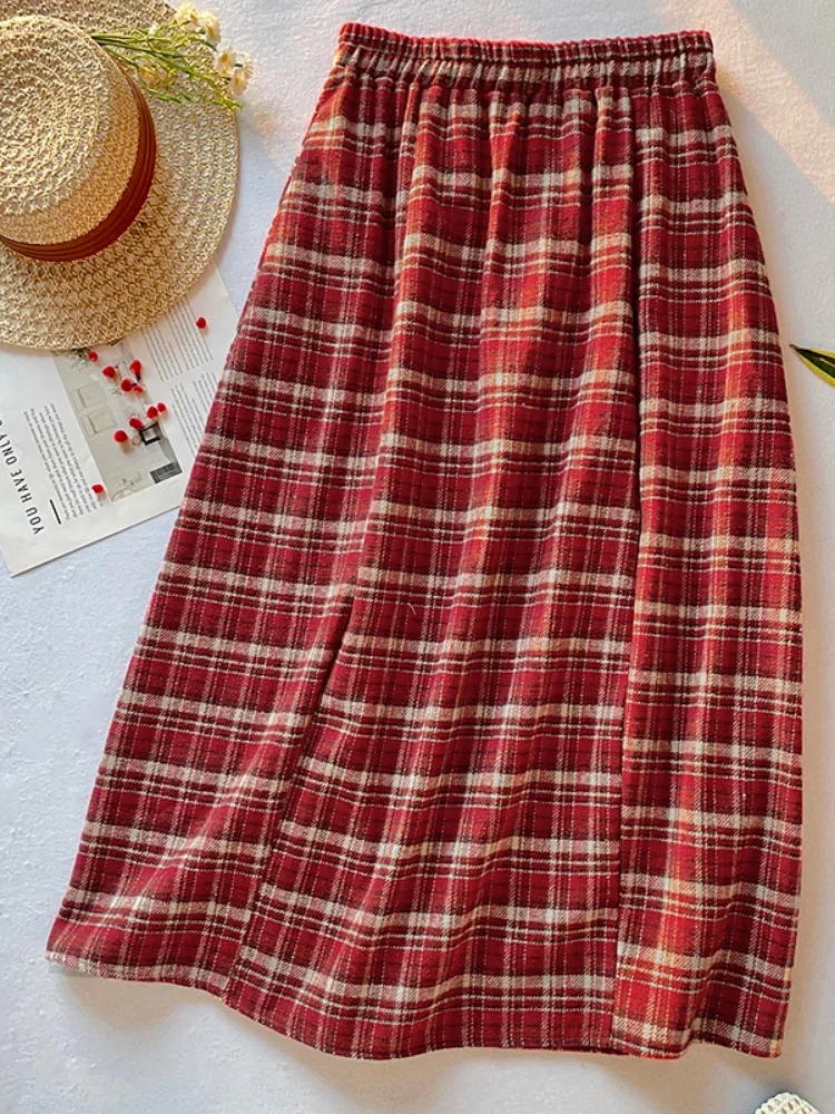 Fashionable Retro Plaid Woolen  Skirt Women's High Waist Slim Fit Skirts for Daily Commuting Autumn Season A-Line Skirts