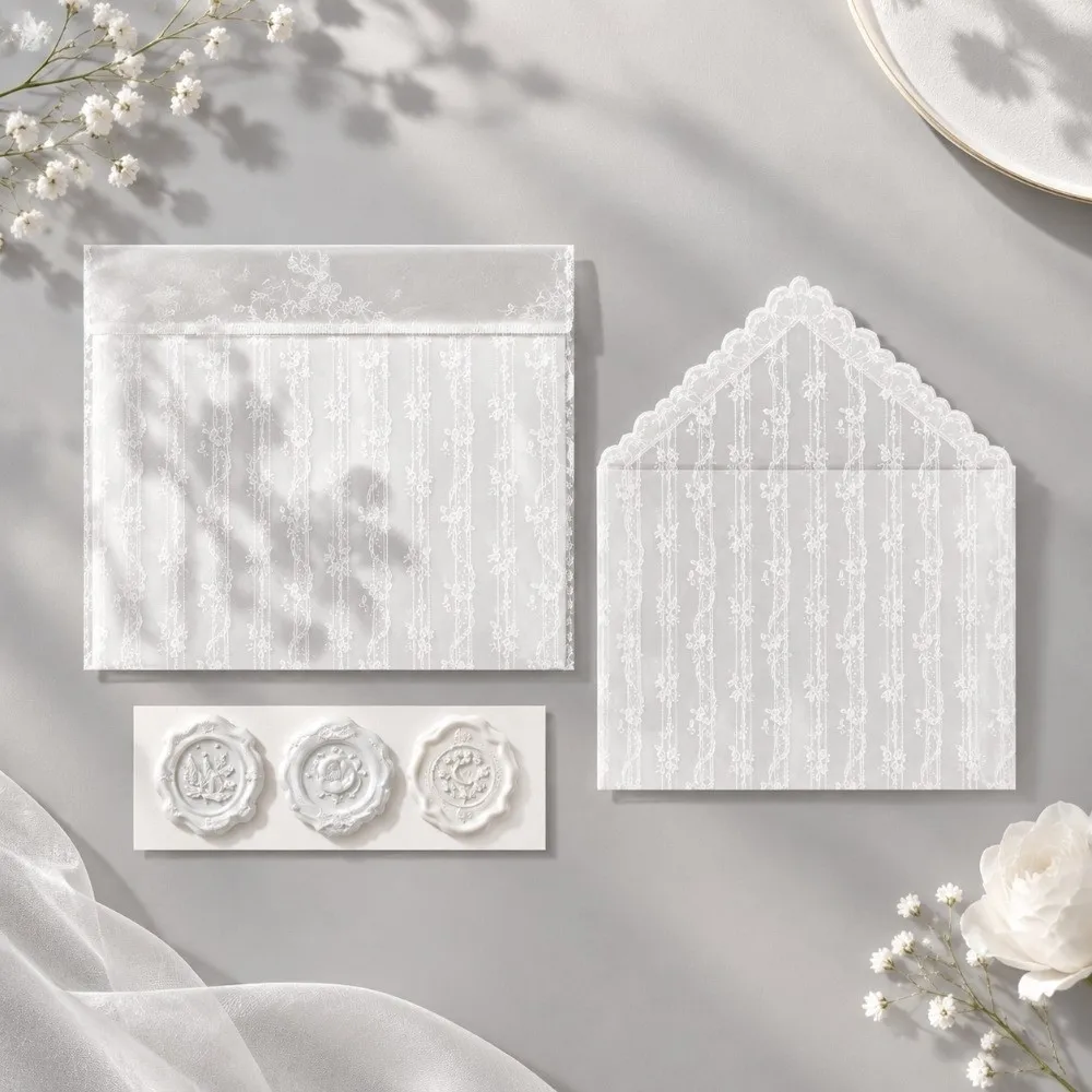 4pcs Per Set Lace Paper Envelope Paper Material Hollow Wedding Invitation Envelopes Transparent Lace Greeting Card Supplies