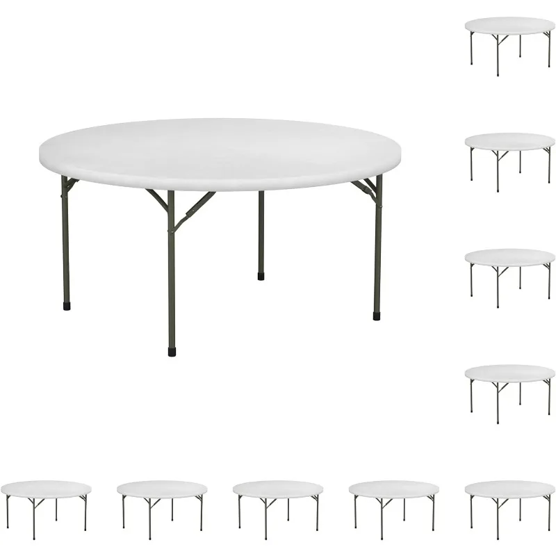 

10-Pack! 60" Round White Plastic Folding Table Perfect for Wedding Party Bistro Restaurant Picnic School Lecture Seminar