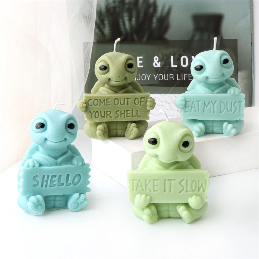 Skurrile süße Meeresschildkröten Silikon-Kerzenform DIY Frosch-Kerzenformen Set mit Schildern mit lustigen Sprüchen Schildkröten-Harzform