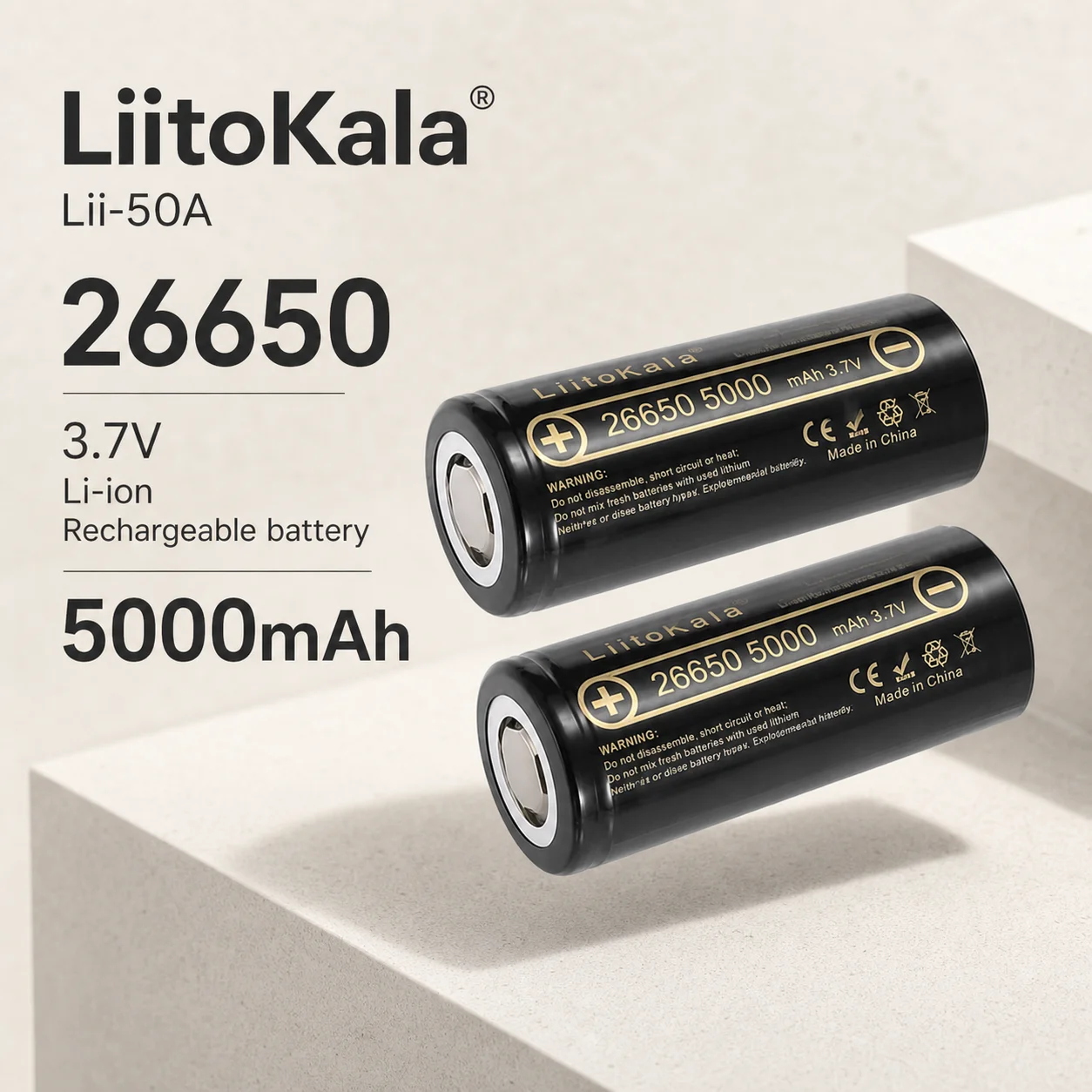 26650 3.7V 5000mAh Li-ion Rechargeable Battery 1-16PCS High Capacity Replacement Cell for Flashlight Power Bank