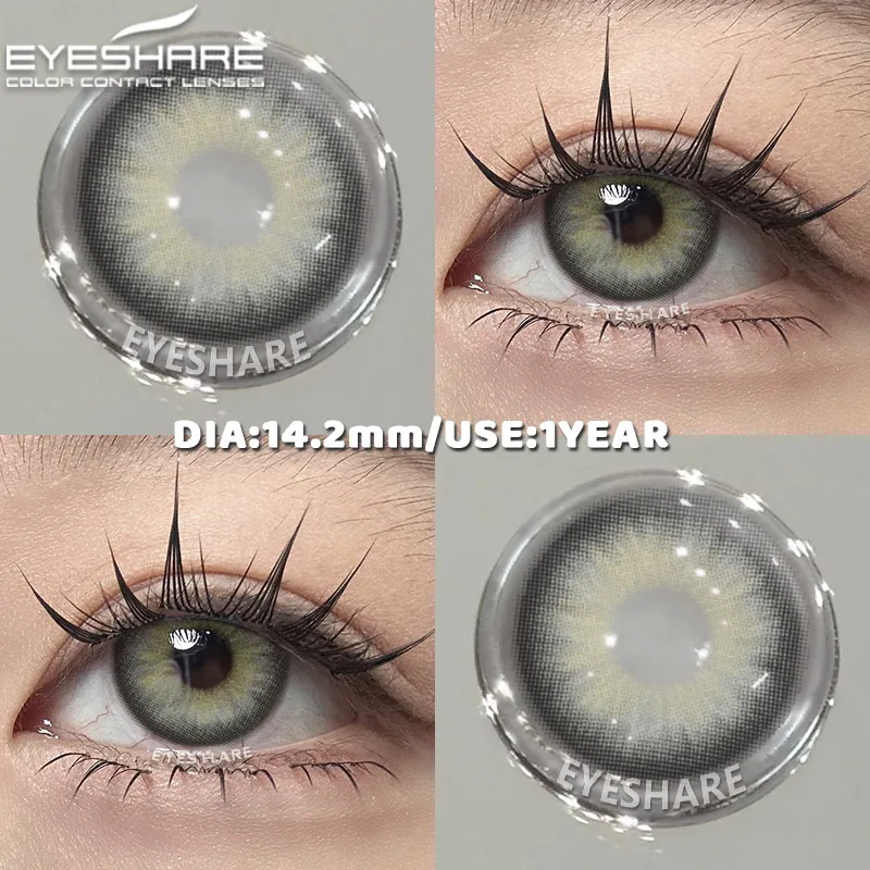 EYESHARE Natürliche farbige Schüler für Augen, 1 Paar schwarze Linsen, kosmetische blaue Schönheitslinsen, graue Augenkontaktlinsen, grüne Colorcon-Linse