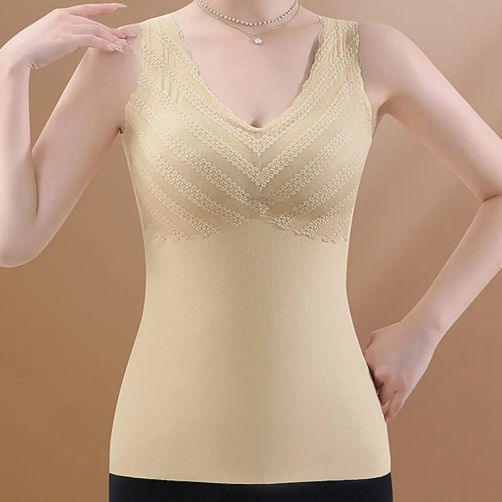

Winter Autumn Women Thermal Underwear Bottoming Shirt Large Size Sleevesless Warm Top High Elastic Vest Underwear with Pad