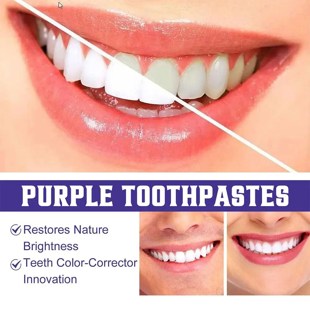 Pasta de dientes púrpura para blanquear los dientes, eliminación de manchas dentales, Corrector de color, limpia de forma efectiva el brillo de la