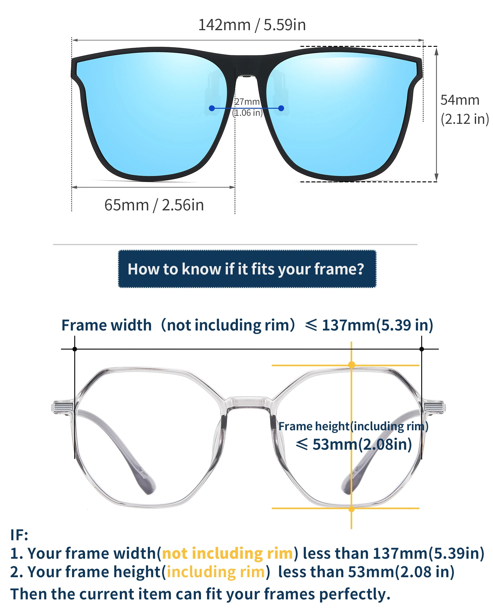Polarized Fishing Outdoor Clip-on Flip Up Clip Rimless Sunglasses for Prescription Glasses - TAC Lens with UV400