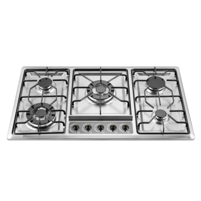 

Stainless steel gas cooktop with 5 burners for built-in installation in home kitchens Multi-cooker free spare parts 15 kg