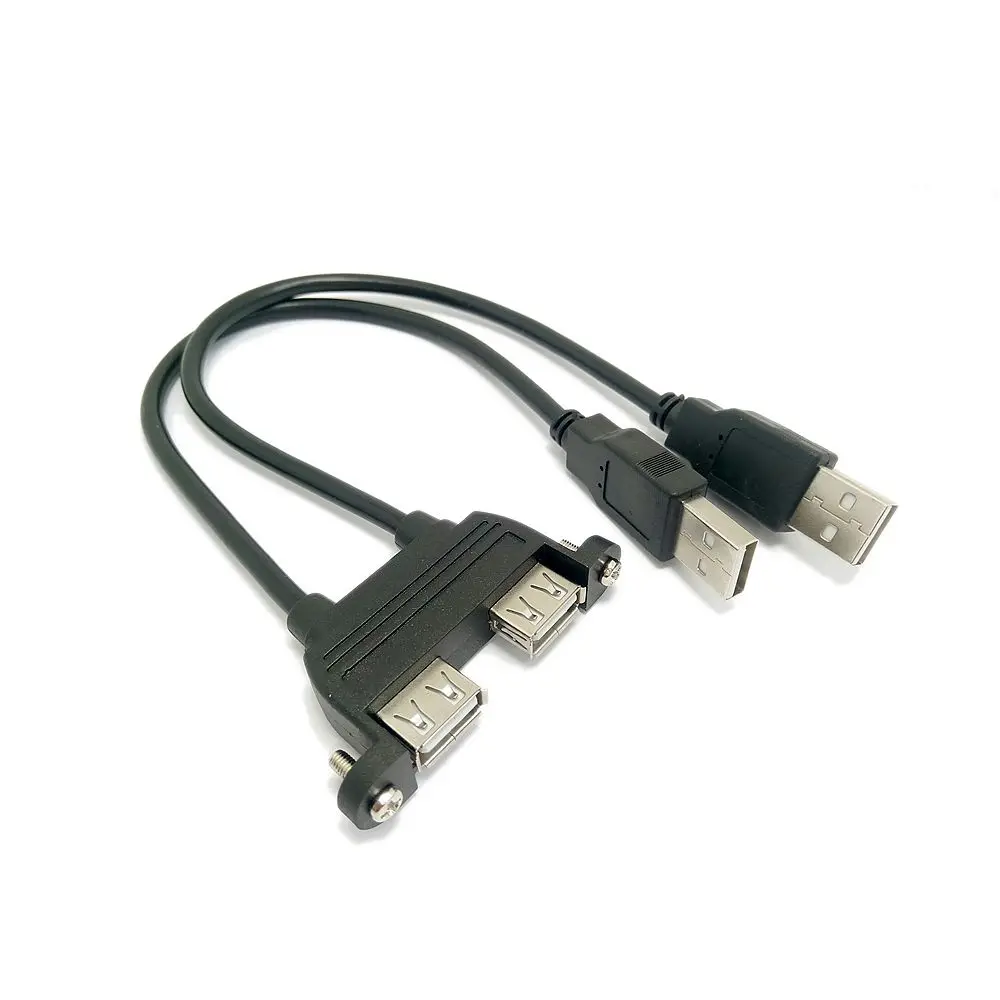 30cm 50cm Dual USB 2.0 Plug to Dual USB 2.0 Female USB 2.0 Extension Cable with Screw Panel Mount Male to Female