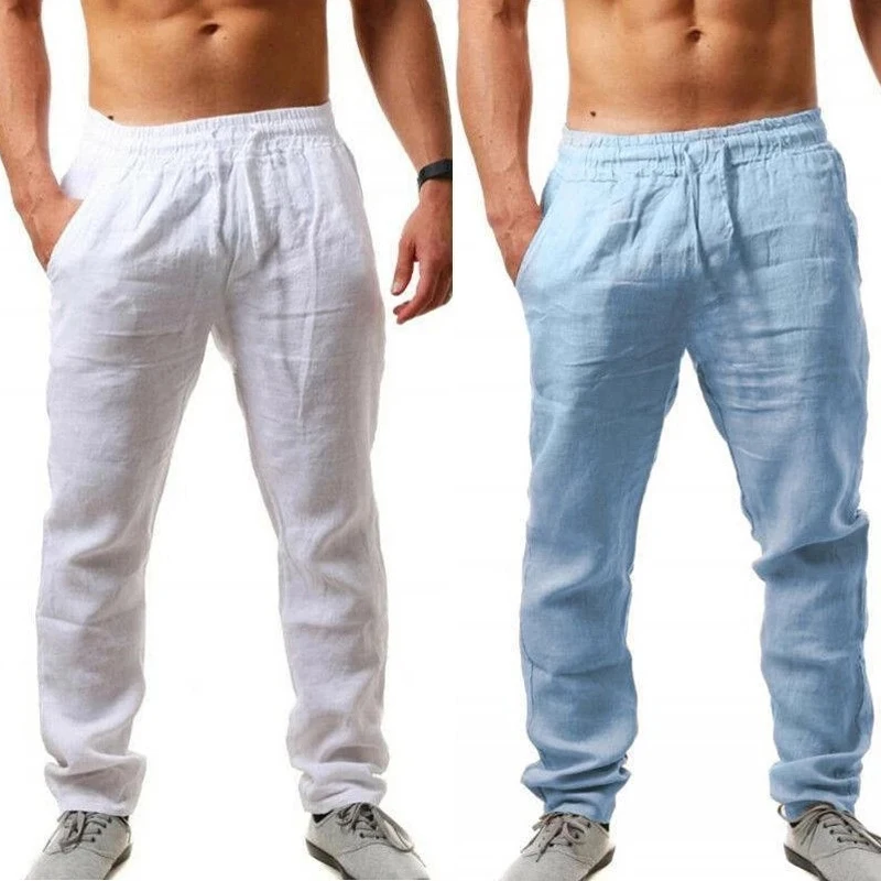 2025, neue Hose aus Baumwolle und Leinen für Herren im Sommer, dünne Passform, lockere Hose mit geradem Bein, lockere und schlankmachende Freizeithose