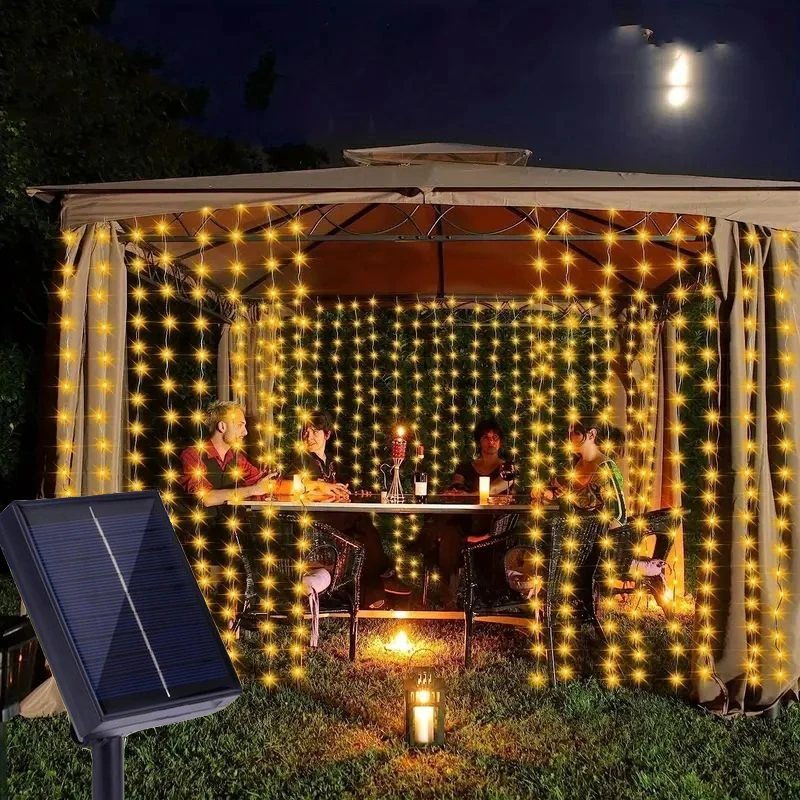 1 Pack 8 Lighting Modes Solar Curtain String Lights for Outdoor Decor,Christmas,Weddings,Parties,Gardens,Porchs,Backyards,Patios