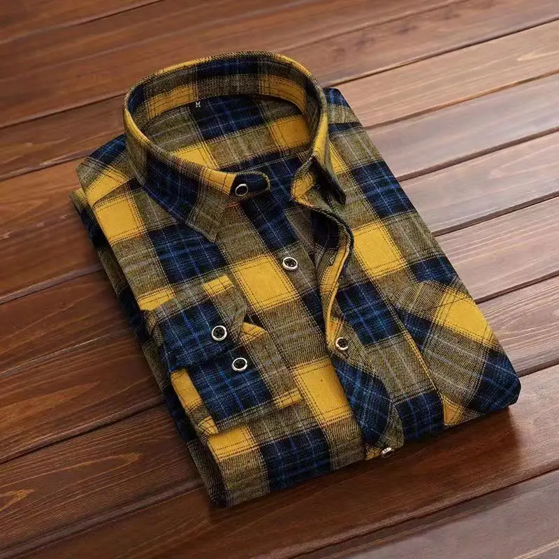 Herbst Winter neue Fleece koreanische Langarm lässig All-Match-Shirts Männer Plaid Turn-Down-Kragen Knöpfe Bluse Herren bekleidung