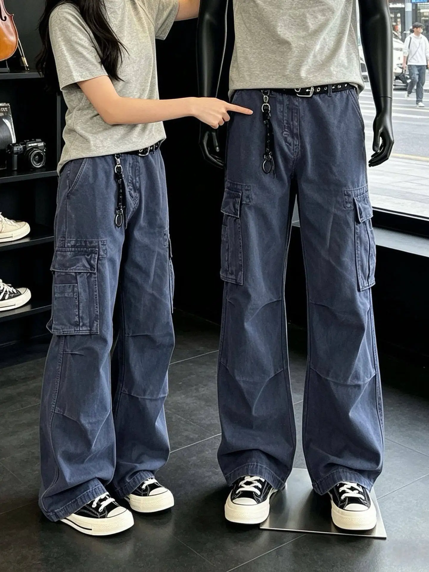 Loose Straight Leg Workwear Pants Unisex American High Street Retro Multi-Pocket Paratrooper Pants Wide Leg Pants